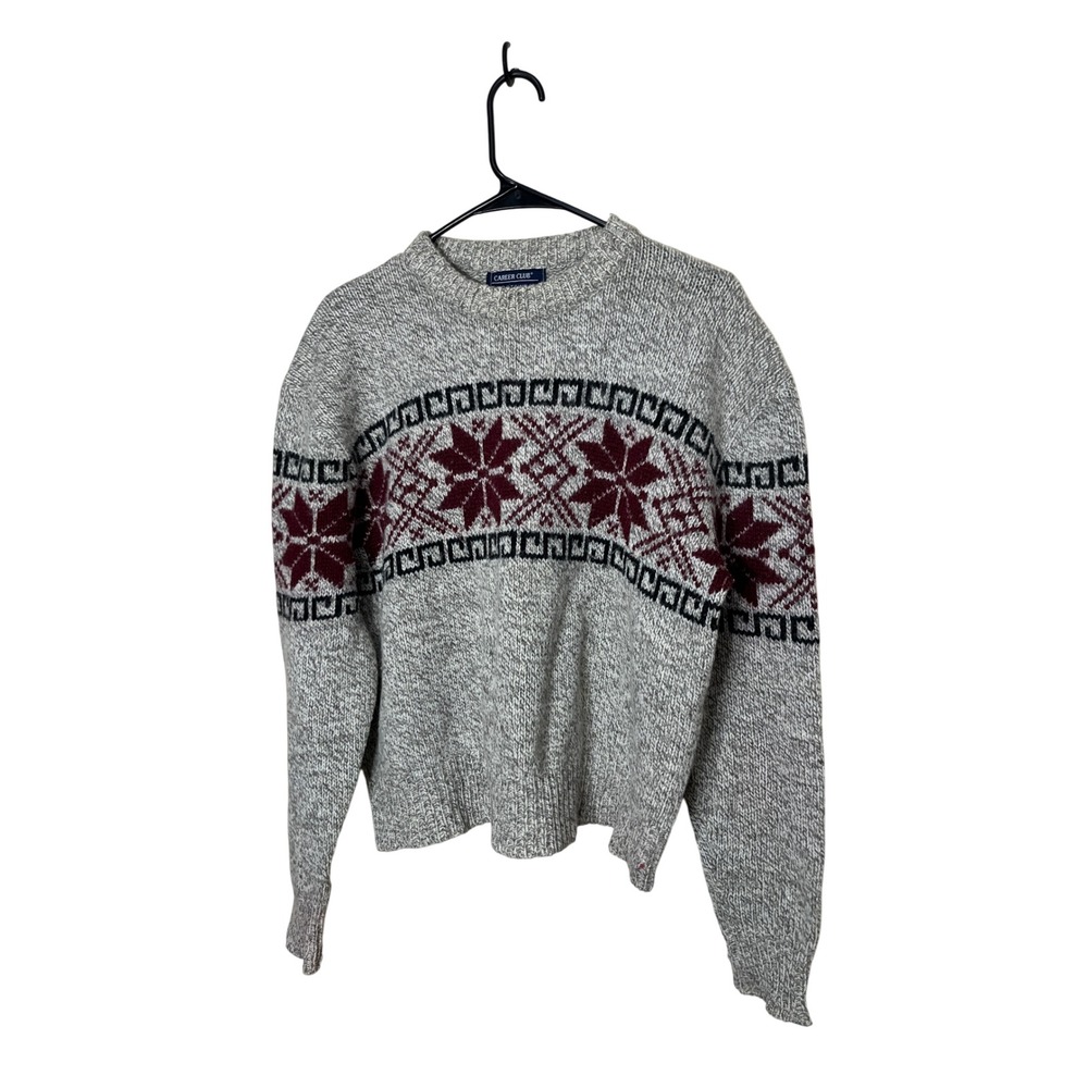 Career Club Sportswear Gray Knit‎ Snowflake Fair Isle Sweater L